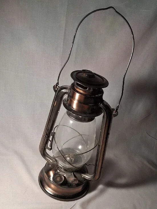 Vintage Hurricane Oil Lantern With Metal Hanging Handle Glass Shade Not Used