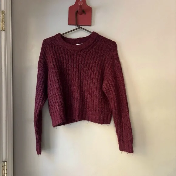 American Eagle Outfitters Deep Red Crew Neck Crop Sweater XS