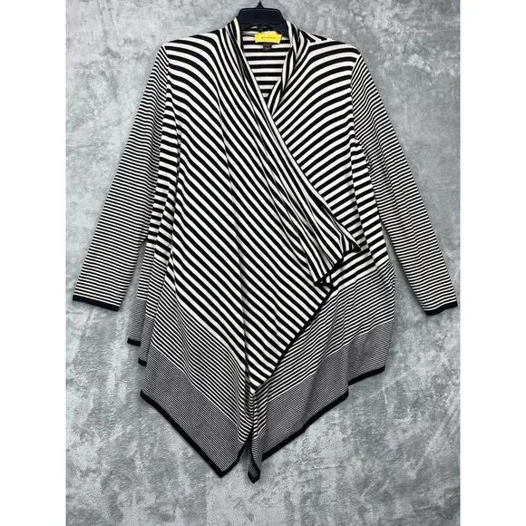 St. John Women's Striped Long Sleeve Open Front Cardigan Sweater Black Large‎