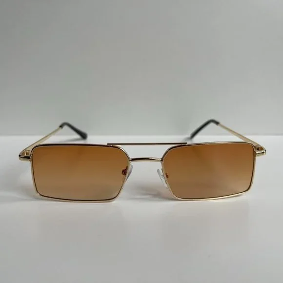 Vintage Y2K 90s 2000s unique slim gold trim square sunglasses