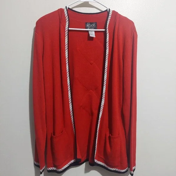 Koos of Course! Womens Small Knit Cardigan Shoulder Pads Long Sleeves Pockets