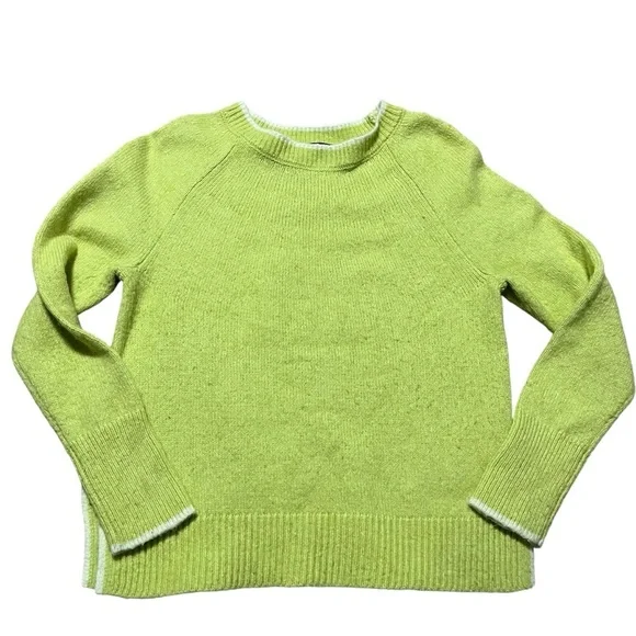 Talbots Bright Green Wool Crew Neck Sweater Trim accents Size Petite Small