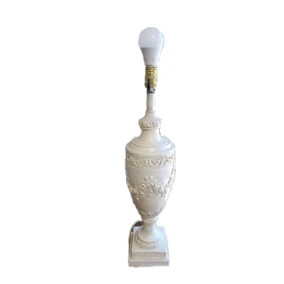 Large Carved Decorative Cream Colored Neoclassical Style Table Lamp