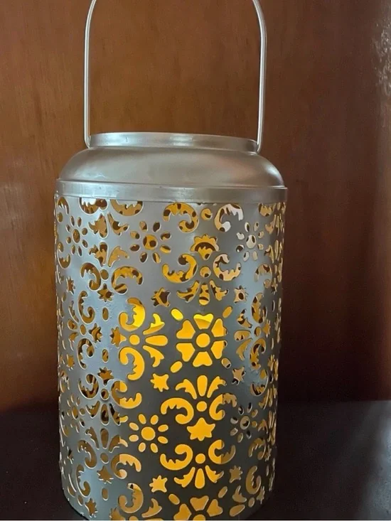 Decorative Metal Lantern with Intricate Cutout Pattern - Gold