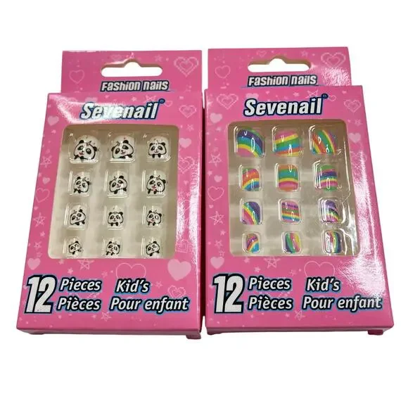 Sevenail | Lot of 2 Sets Kids Fashion Nails Panda Bear Rainbow Stripe