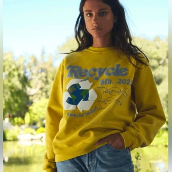 🆕 NWT Madhappy Earth Day Recycle Crew Neck Unisex Sweatshirt in Yellow Medium