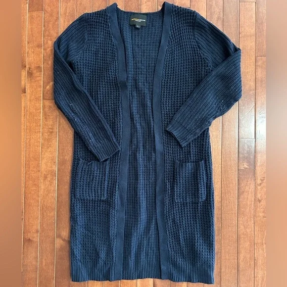 Navy Blue Womens Knit Open Long Cardigan Duster Sweater Size Medium