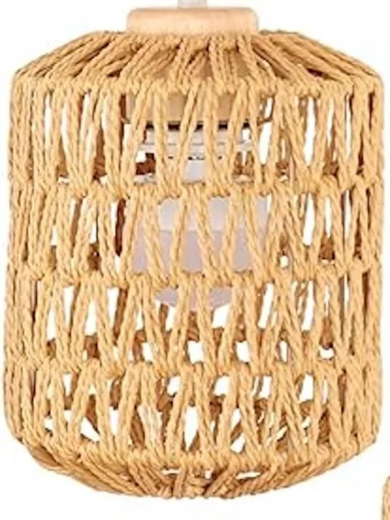 Battery Operated Rattan Wall Sconces Remote Rechargeable Wireless LED Set of 2