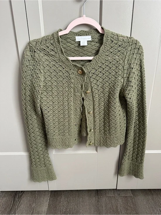 House of Harlow 1960 Olive Green Openwork Cropped Cardigan