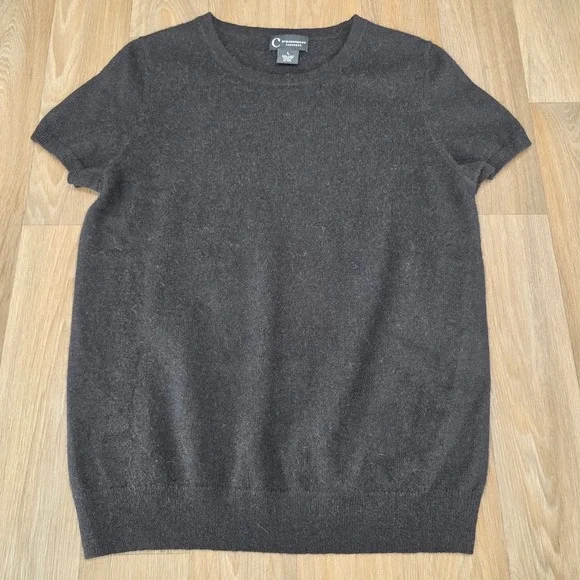 C by Bloomingdale's Cashmere Sweater Black Short Sleeve Crewneck Top Womens L