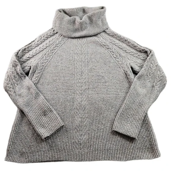 Liz Claiborne Sweater Women L Gray Soft Marled Cable Knit Long Sleeve Turtleneck