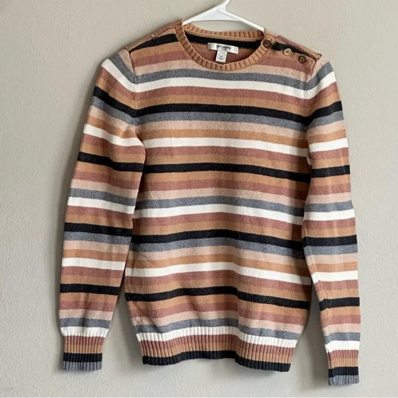 Vintage Liz Claiborne Striped Cotton Sweater Neutrals Size Medium