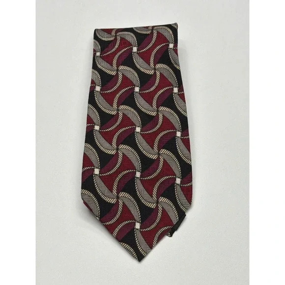 ZIGGURAT By‎ Mulberry Neckwear Mens 100% Silk Geometric Pattern Burgundy Tie