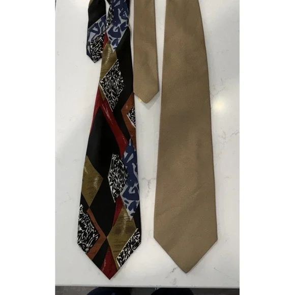 Lot of 2 100% Silk Ties 1-Faconnable  1-unbranded Solid/multicolored
