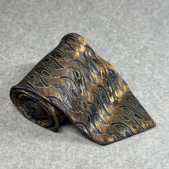 Louis Roth Silk XL Tie Italy Brown Blue Abstract Paisley Vintage 63x4in