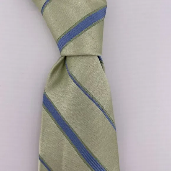 CROFT & BARROW Men's Designer Silk Necktie Green Blue Striped Handmade China 60