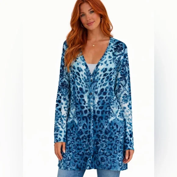 Chico's Size 3 Cardigan Sweater Blue Like New