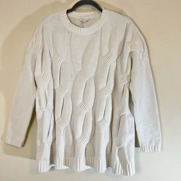 J Jill Womens Chenille Sweater Off White Cable Knit Pullover Size Medium