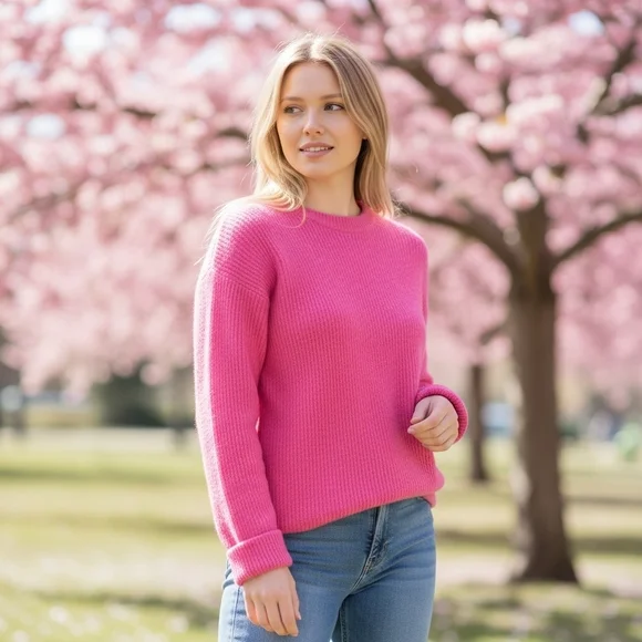 Banana Republic Vibrant Pink Wood Blend Sweater