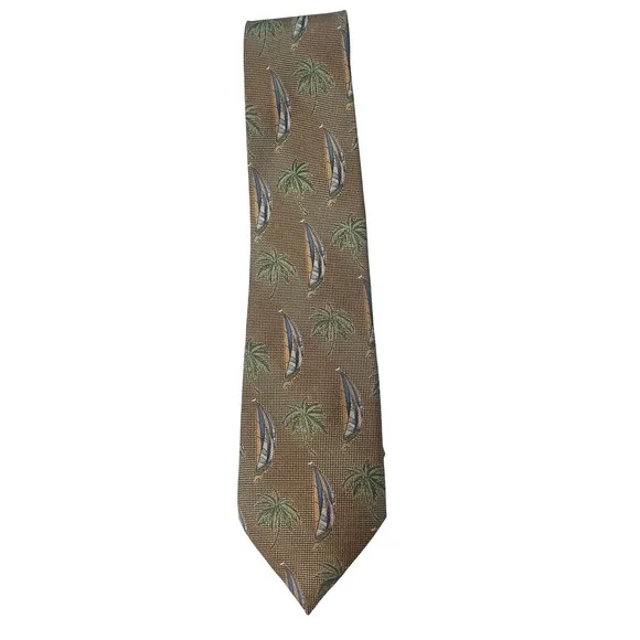 Tango Mens Necktie Palm Tree Sailboat Silk OS Gold Tropical Nautical Summer Tie