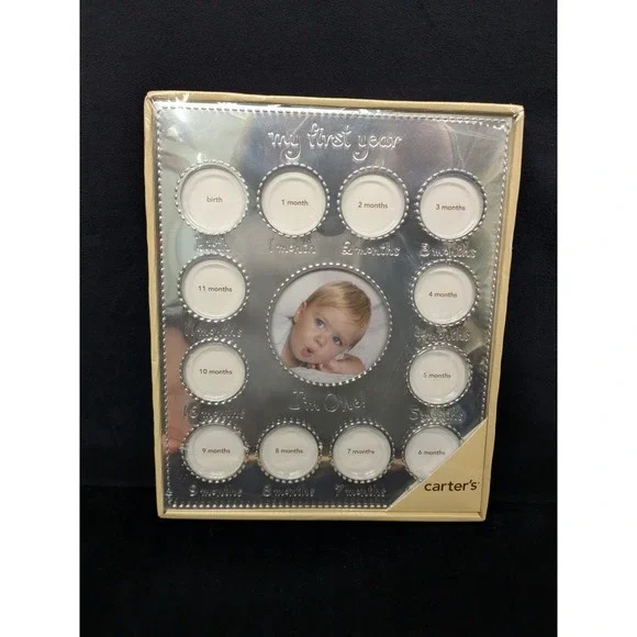 Carter's Photo Smiley Happy Frame 1 Year Of Baby's Life 12 Month NOS Silver Gift