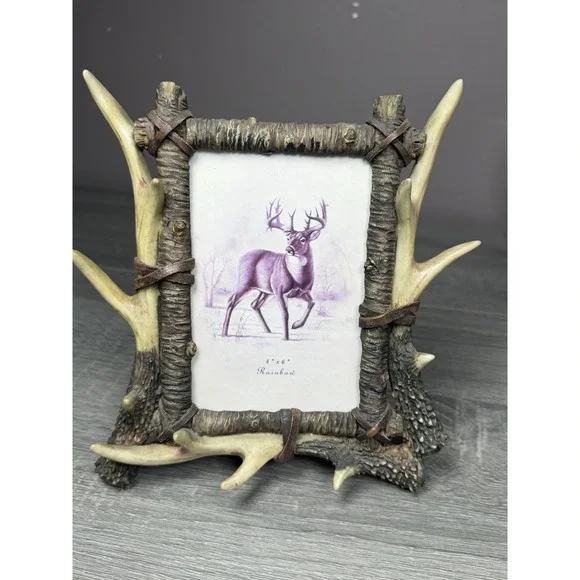 Vintage Rainbow Inc. Rustic Deer Antler Picture Frame 4x6 Cabin Lodge Decor