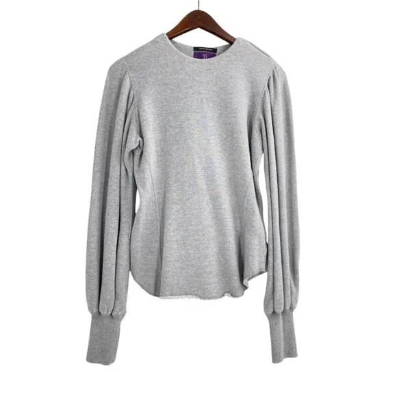 Takeshi Kosaka Y's Gray Puffed Sleeve Cotton Sweater Womens 2 Zipper Shoulder