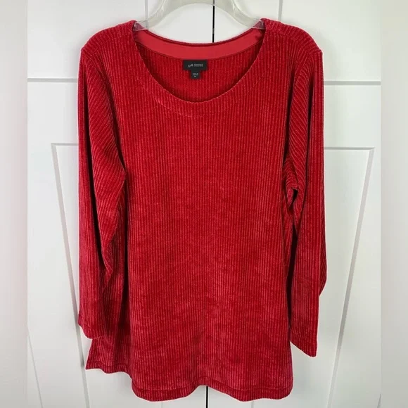 J Jill XL Chenille Knit Sweater Red Scoop Neck Heritage Cozy Classic Mature