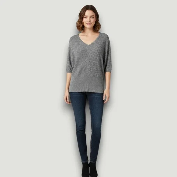 Lane Bryant‎ Womens Sweater Gray SIlver 14/16 Metallic Glam Futurism Casual