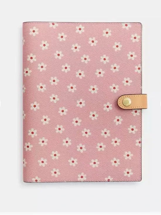 Coach Notebook In Signature Pink Canvas With Floral Print