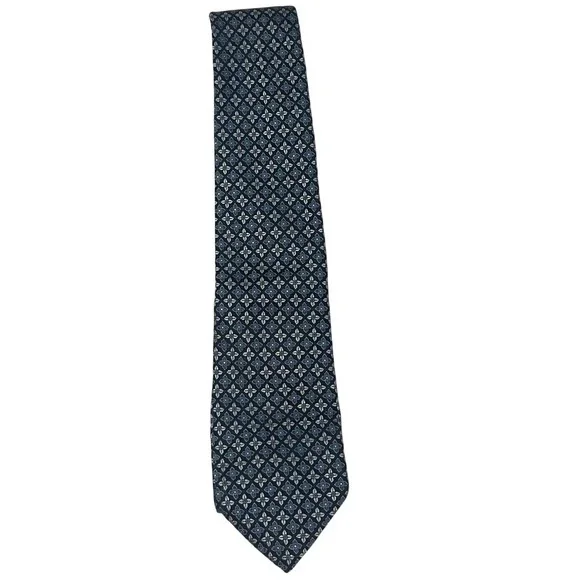 BOSS Hugo Boss Silk Geometric Floral Pattern Necktie Mens Blue‎ Silver Formal