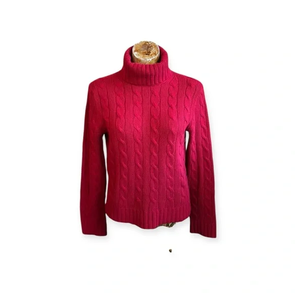 J. Crew Red Cable Knit Turtleneck Sweater medium wool blend