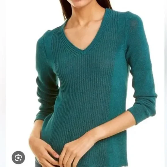 J.McLaughlin Donovan Sweater Teal Textured V-Neck Knit Women’s Medium