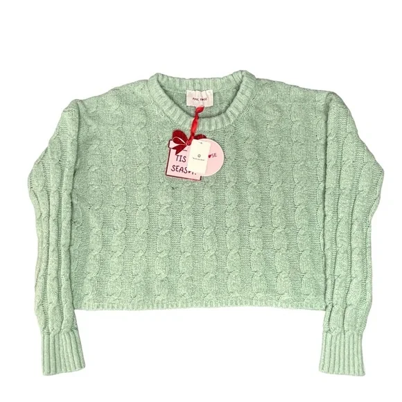 Pink Rose Cable Knit Cropped Sweater Sage Green Size M New