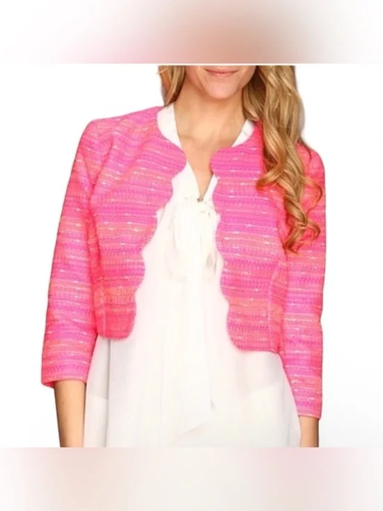 New WITHOUT TAGS Lilly Pulitzer Wonda Pink Metallic Boucle Cropped Scalloped