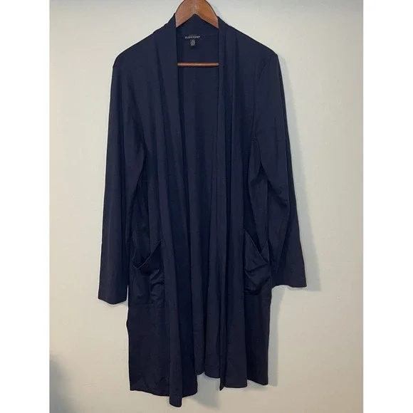 Eileen Fisher‎ Blue Open Front Sweater Cardigan with Pockets Sz Large