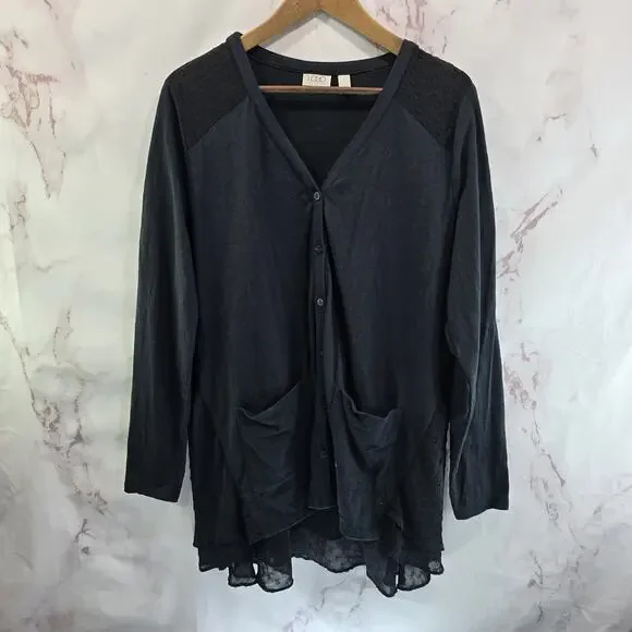Logo by Lori Goldstein Cardigan Womens Large Black Chiffon Lace Trim Tee Jersey