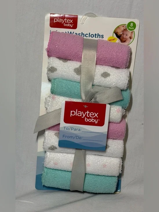 Playtex Infant Washcloths - Mint Green, Pink & White Set