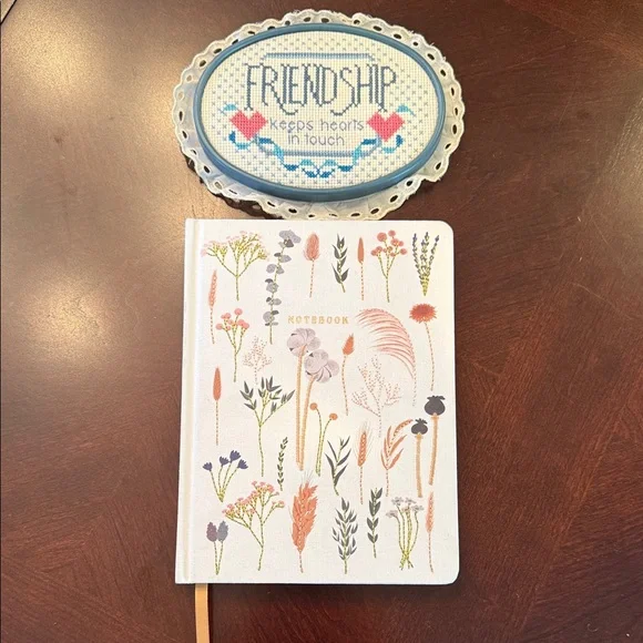 Floral Embroidered White Journal Notebook/ Cross Stitch Friendship decor Bundle