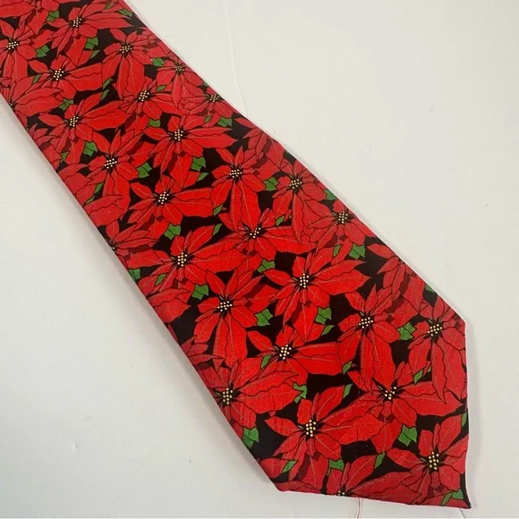 Keith Daniels‎ Christmas Necktie Red Poinsettia Floral Holiday Festive