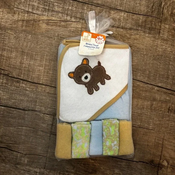 Swiggles Hooded Towel‎ Washcloth Set 6 Pieces Baby Boy Girl Bear Theme