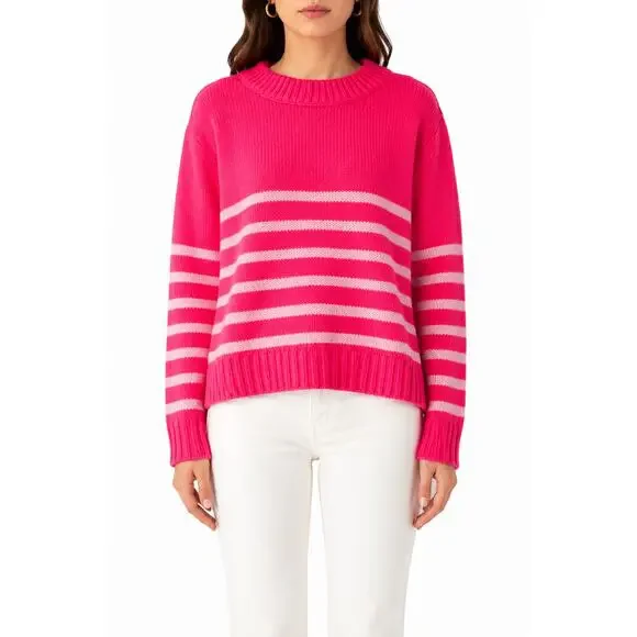La Ligne Marin Stripe Sweater XXL Pink Wool Cashmere Oversized Knit