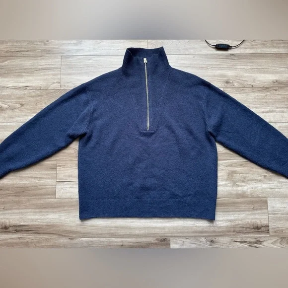 J.Crew Half Zip Wool Blend Navy Blue Sweater Women’s Size M Style BB639