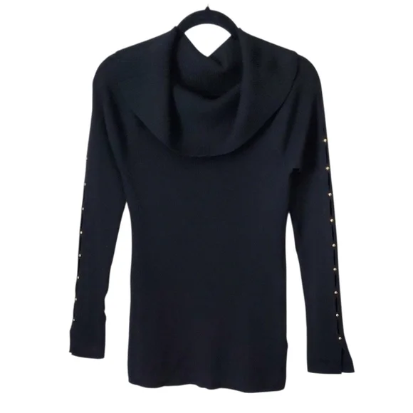 White House Black Market Black Cowl Neck Sweater Button Sleeve Details Size M