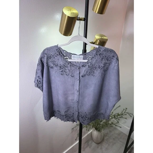 spotted bear vintage lace tunic hippie bohemian boxy blue cotton boutique MED