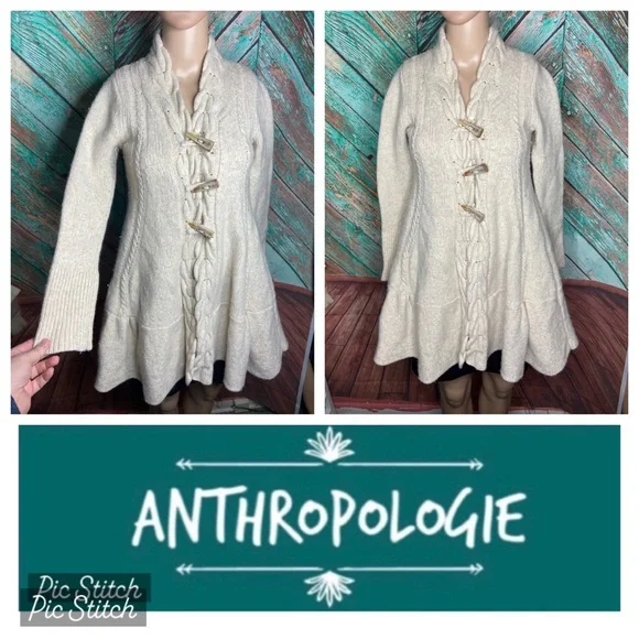 Anthropologie Angel Of The North Lambswool Blend Braided Toggle Cardigan Sweater