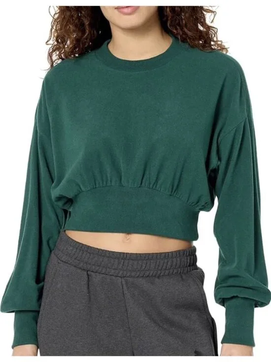 Sweaty Betty Women Green Size 6 Delight Crop Fleece Athleisure Sweatshirt