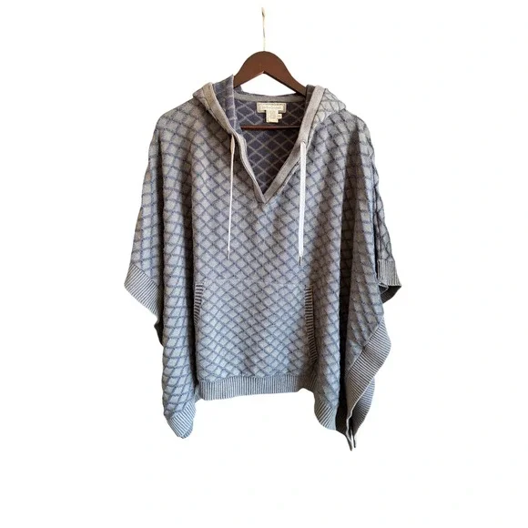 Carbon 2 Cobalt Blue Diamond Knit Hooded Closed Poncho Sweater Mens L/XL