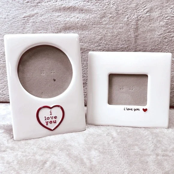 Russ White Ceramic I Love You Heart Love Picture Frames Set of 2 Romantic Decor