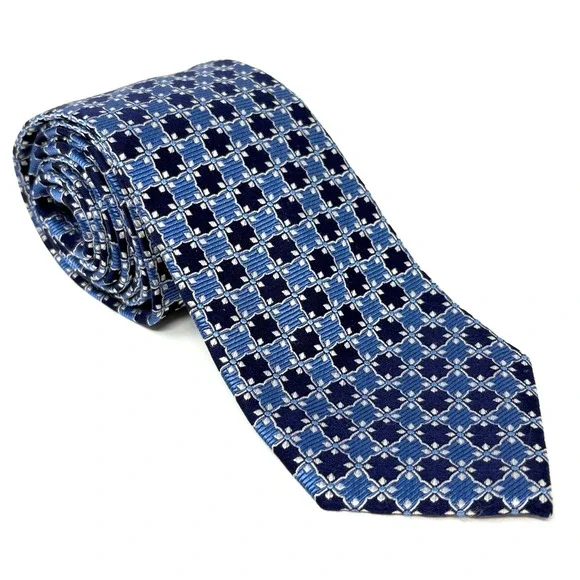 JOS A BANK Heritage Collection Navy Blue 100% Silk Geometric‎ Handmade Necktie